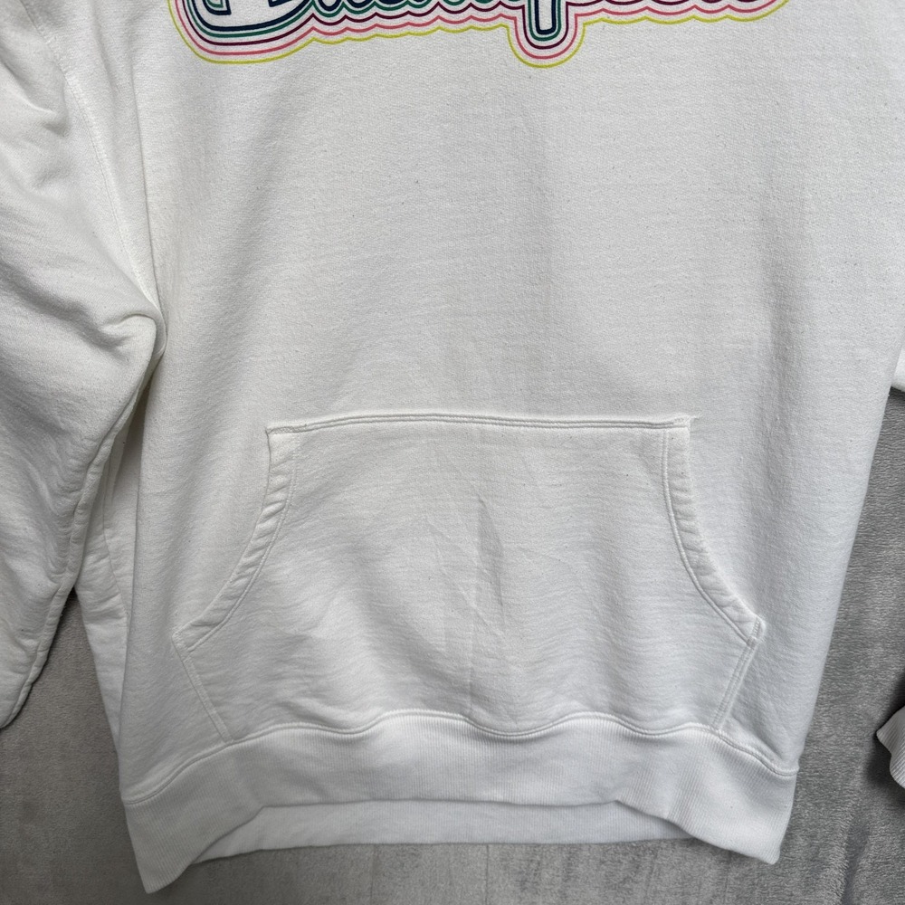 Champion Hoodie Mens Large White Rainbow Graphic Pullover Fleece Sweatshirt - Picture 3 of 9